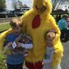 Kaycen and Karma Baker get hugs from the Easter Chick!